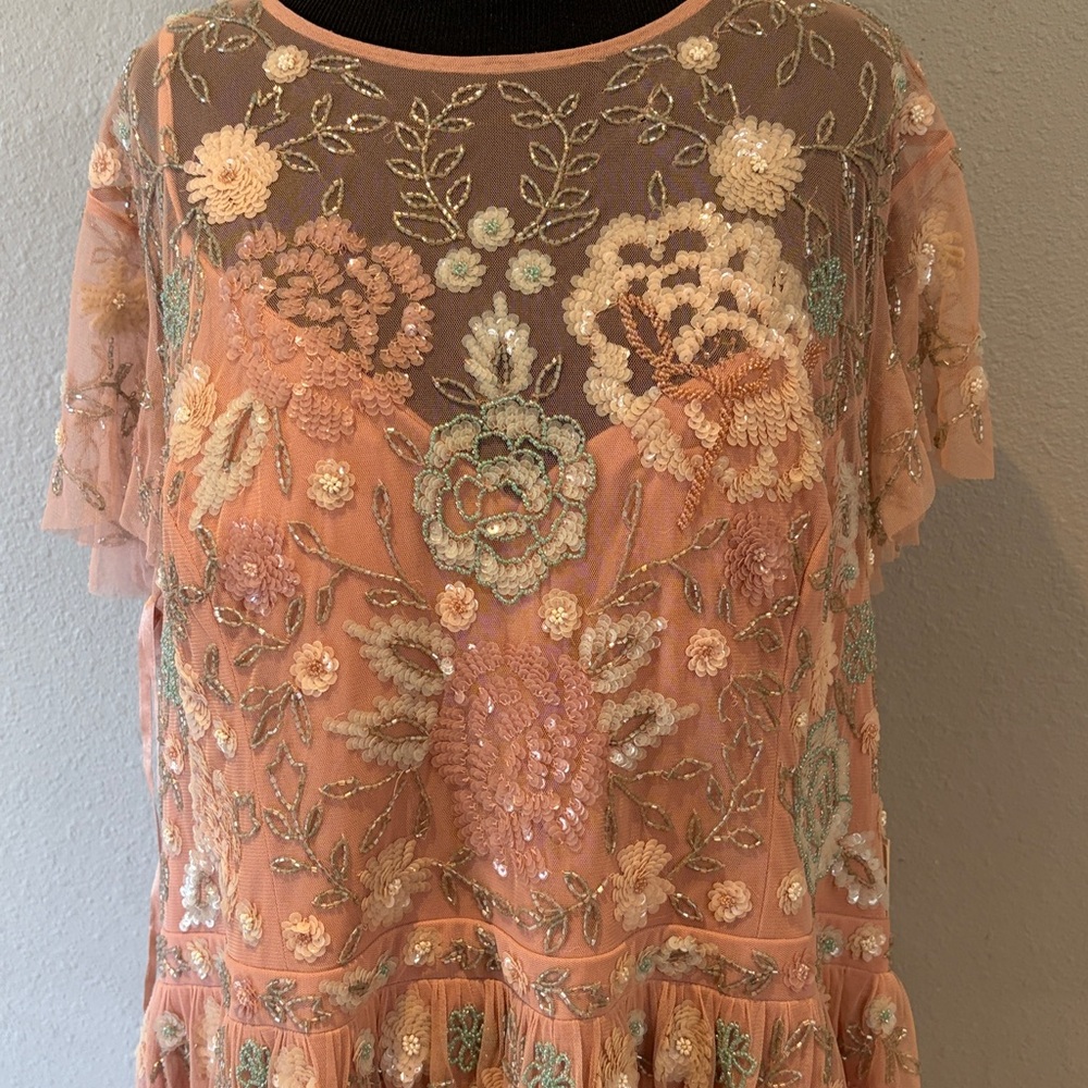 Mac Duggal 9134 Embellished Illusion High Neck Butterfly Sleeve Midi Dress NWT - Picture 4 of 16